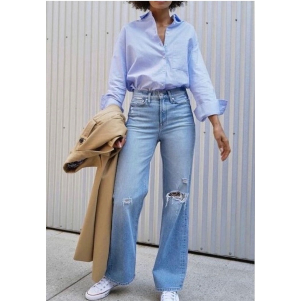 AYR The Secret Sauce Distressed Wide Leg Jeans Light Wash 26S